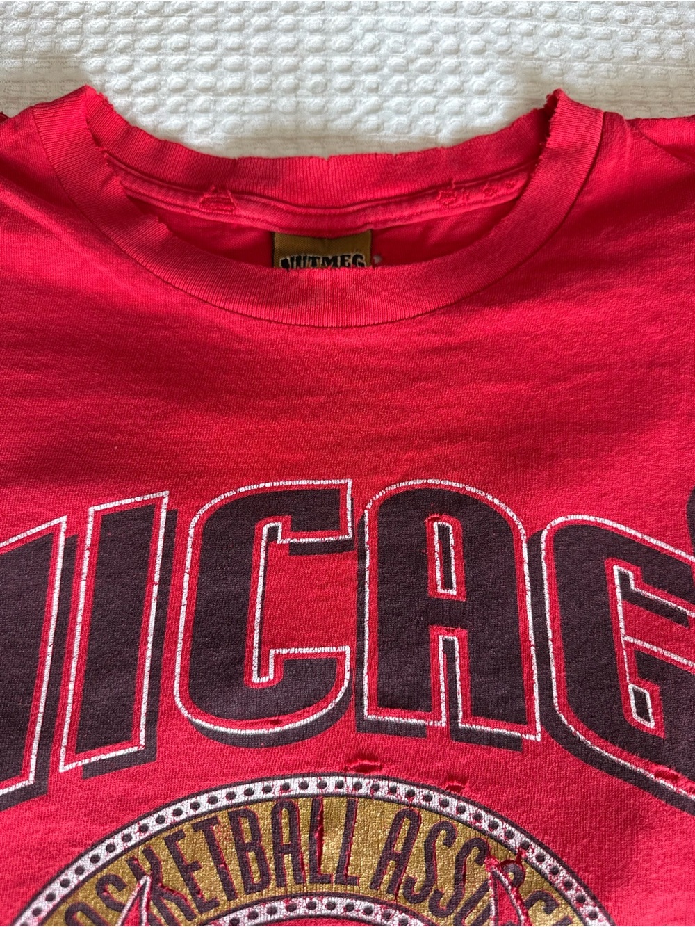 Vintage 1990 Chicago Bulls Red single stitched Graphic Tee NutmegMills rare NBA - Picture 5 of 10